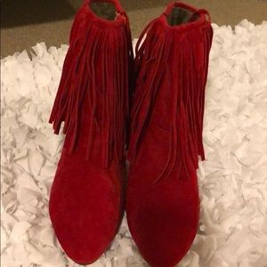 Red Suede like fringe boot